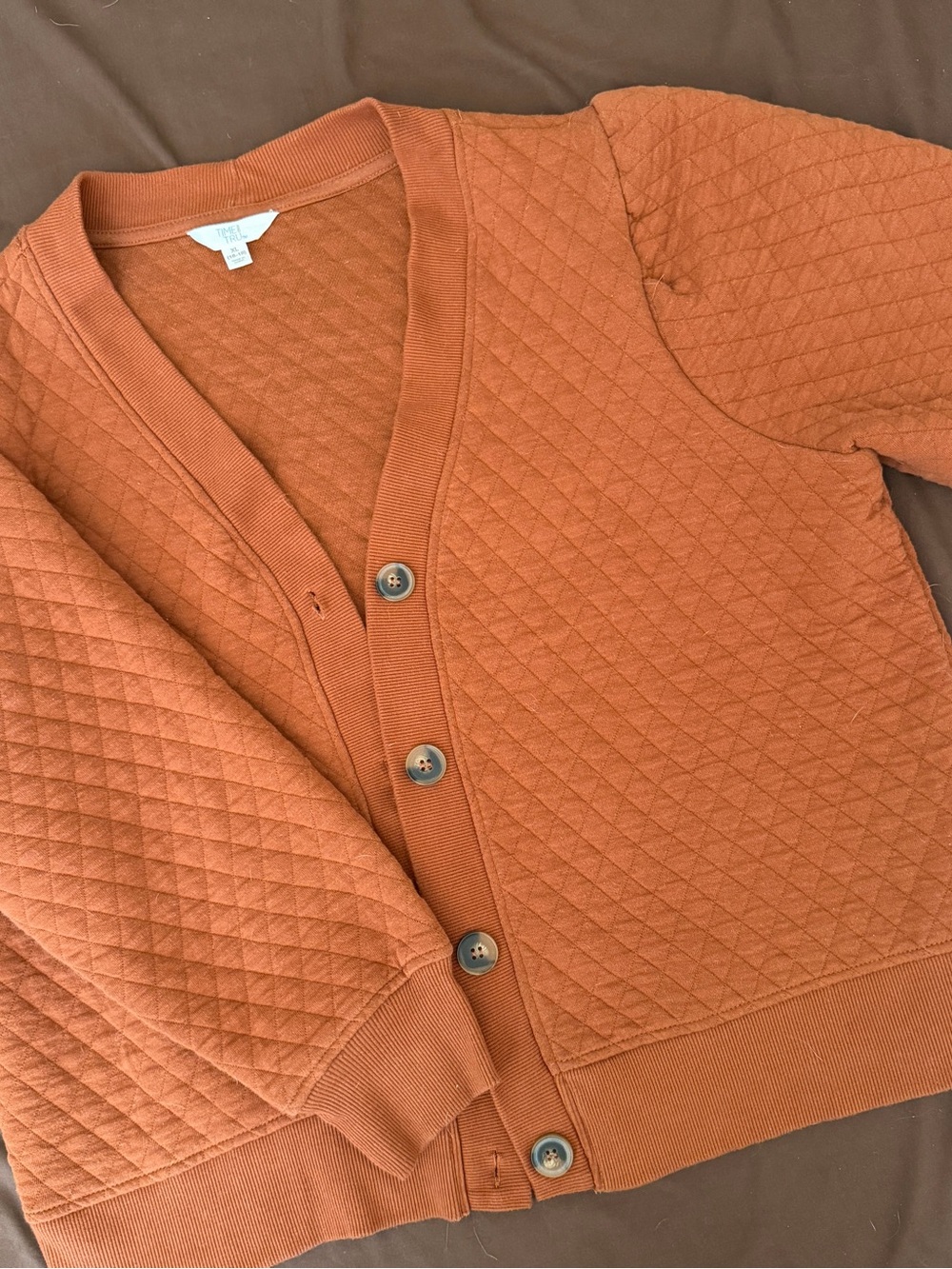 Time and Tru Quilted Rust Button-Front Cardigan
